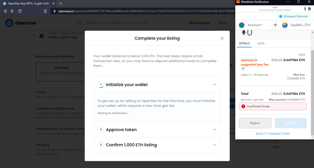 opensea sell nft listing