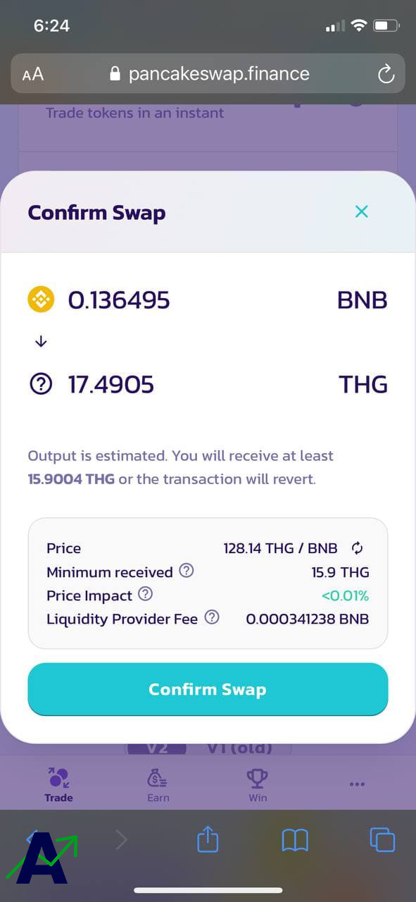 how to buy thg token - pancakeswap transaction THG