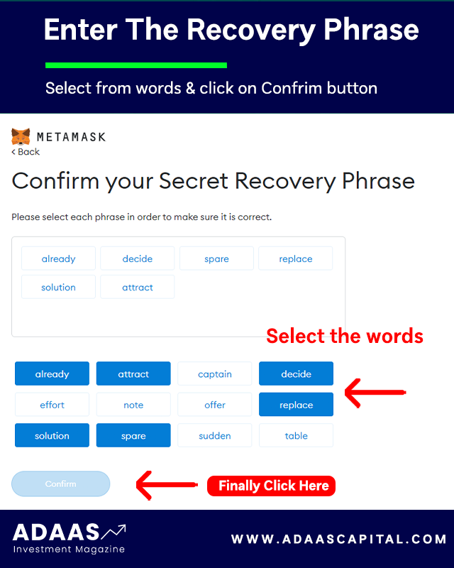 enter the recovery phrase metamask