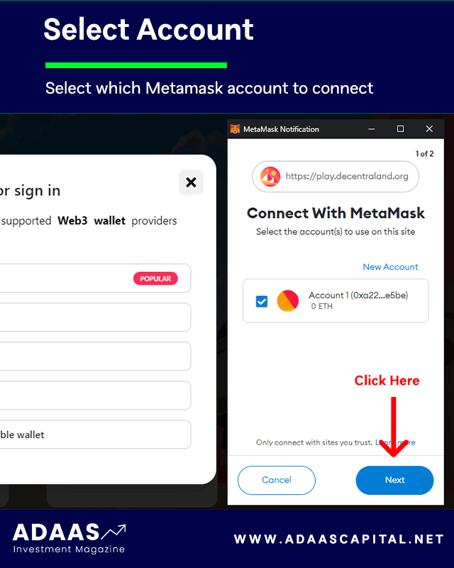 select metamask account to connect