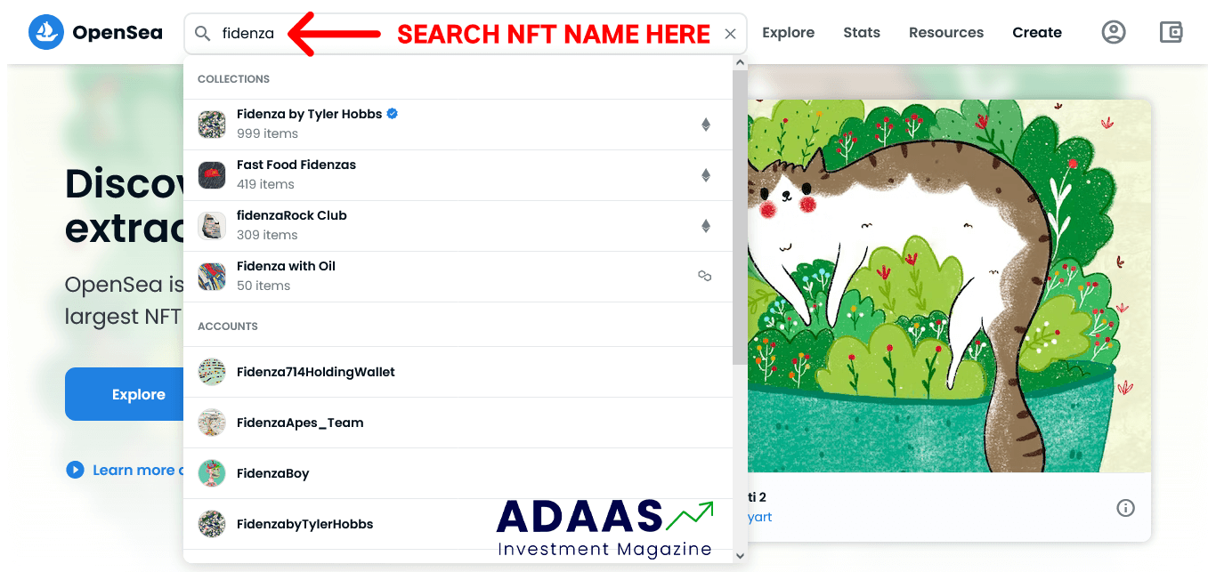 NFT NAME SEARCH ON OpenSea the largest NFT marketplace