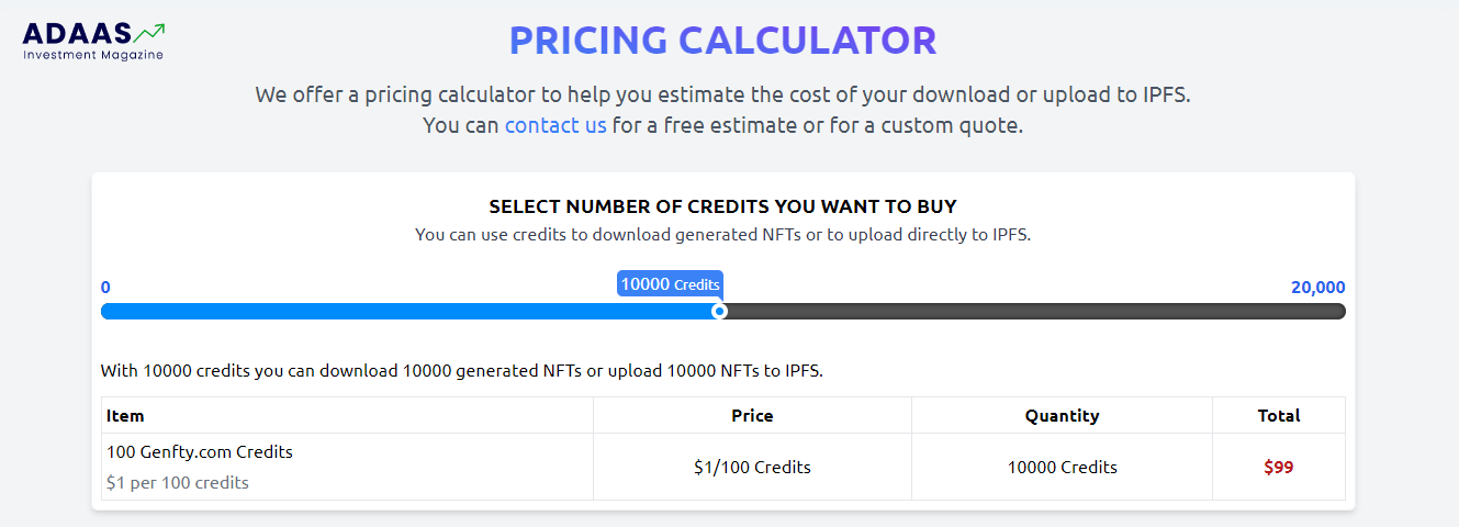 genfty-price calculator
