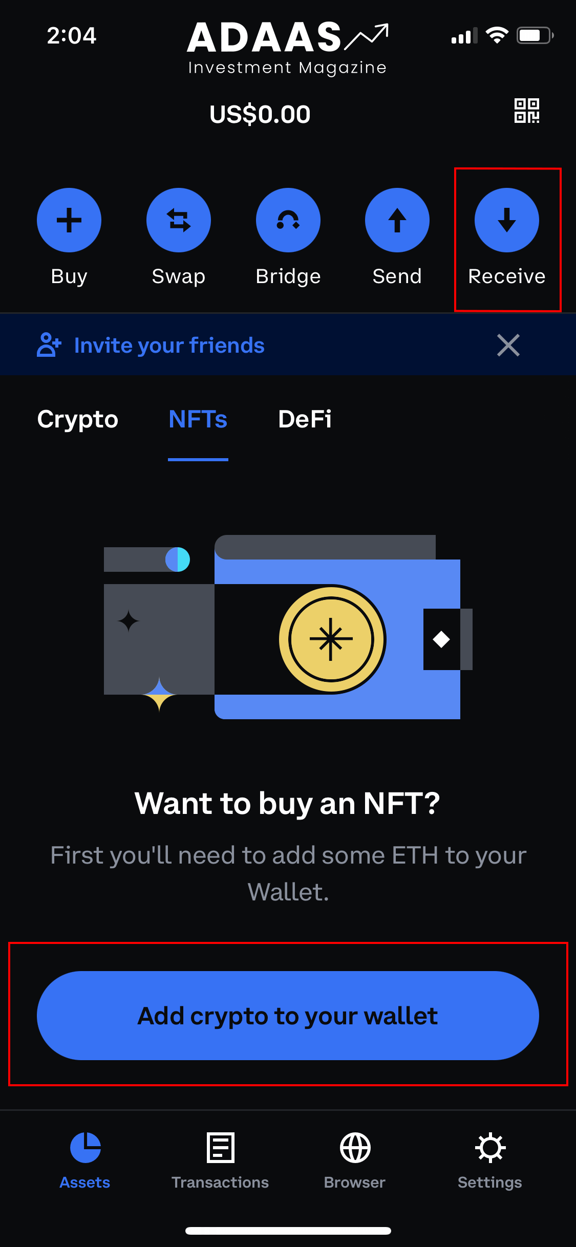 get coinbase wallet address to store nft
