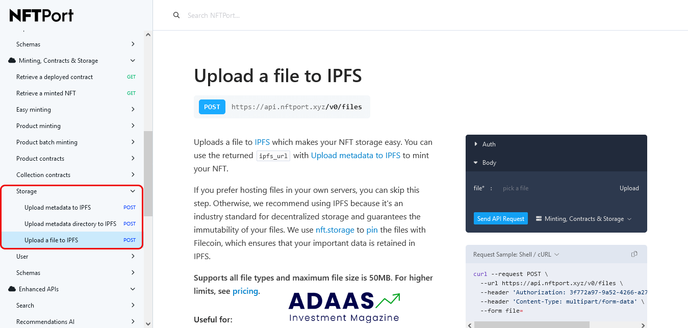 Upload a file to IPFS NFTPort