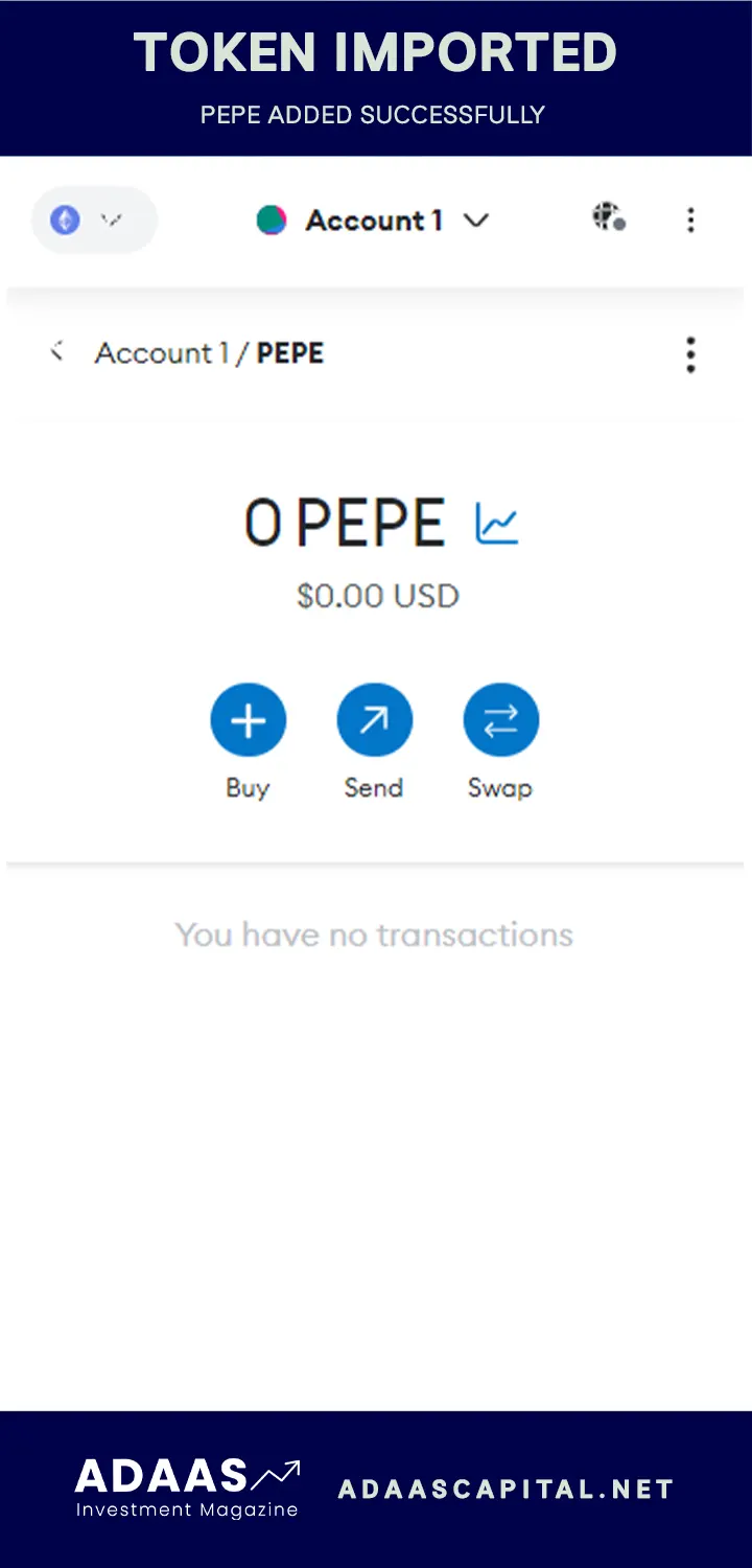 Ethereum based pepe token imported successfully