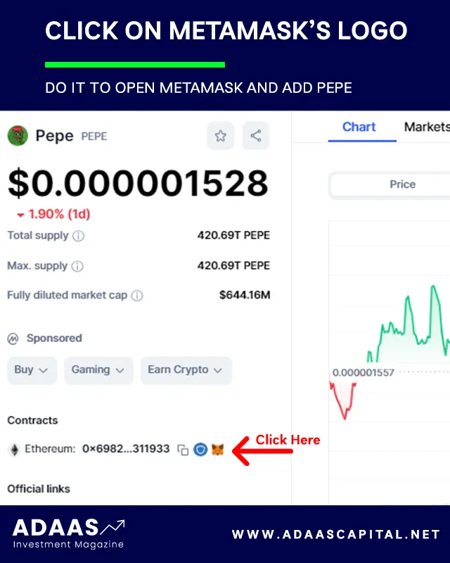 PEPE profile on coinmarketcap - add to metamask ETHEREUM network