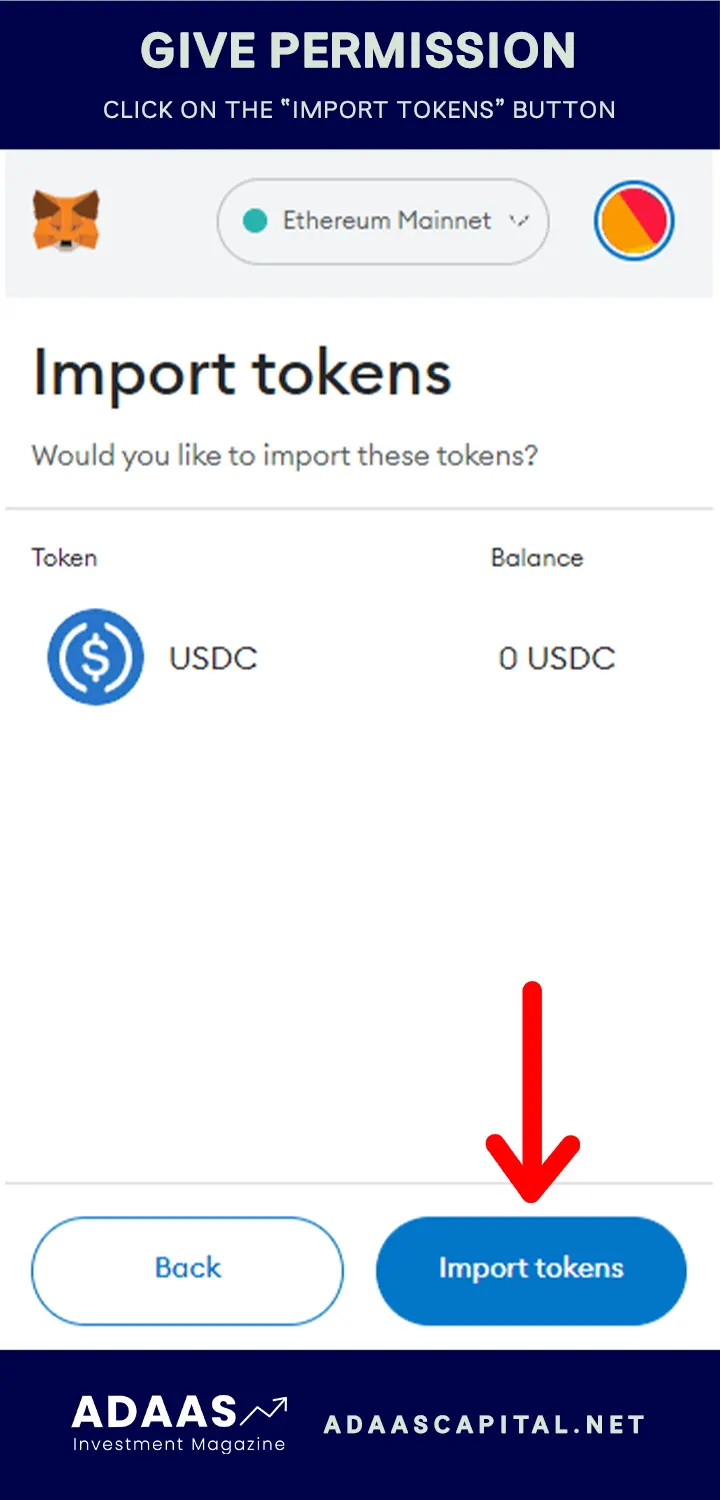 approve adding usdc token to metamask
