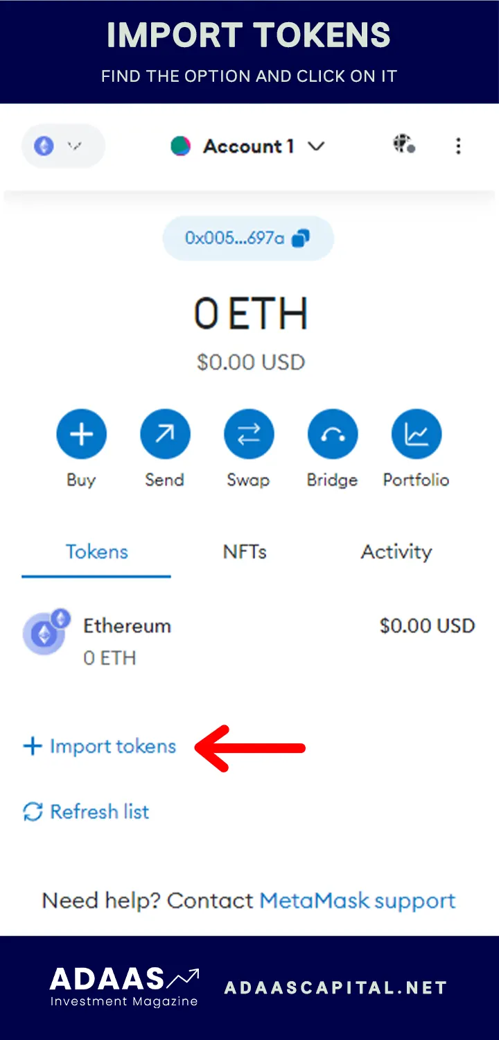 metamask ethereum network import custom tokens