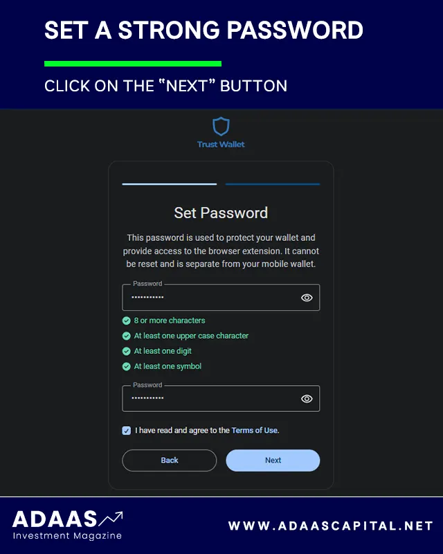 set a password for trust wallet extension