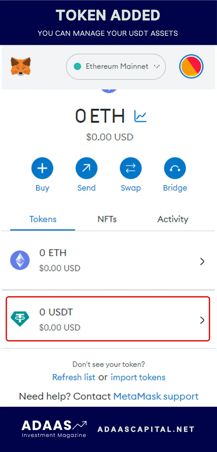 usdt token added successfully to metamask