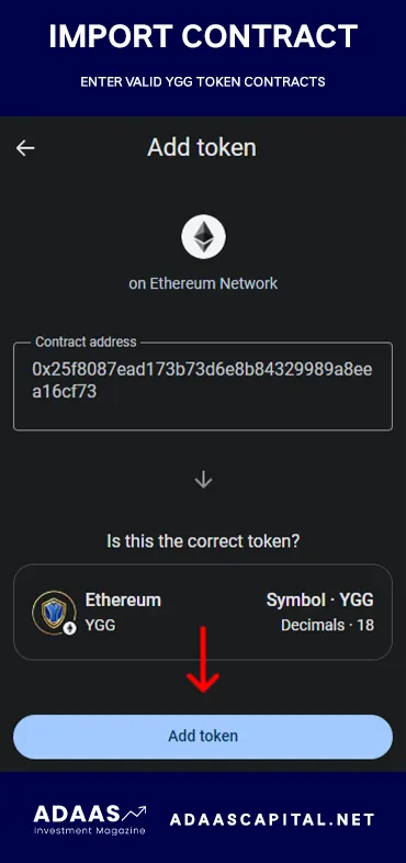 IMPORT Yield Guild Games (YGG) ADDRESS TO ADD TOKEN