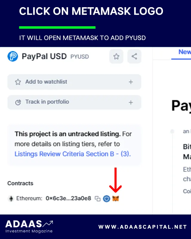 PayPal USD (PYUSD) profile on coinmarketcap - add to METAMASK ETHEREUM network