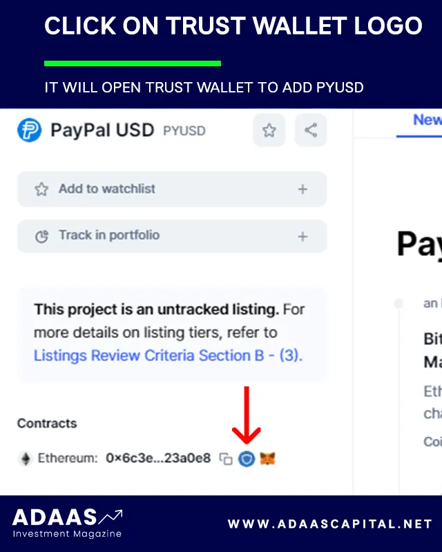 PayPal USD (PYUSD) profile on coinmarketcap - add to TRUST WALLET ETHEREUM network