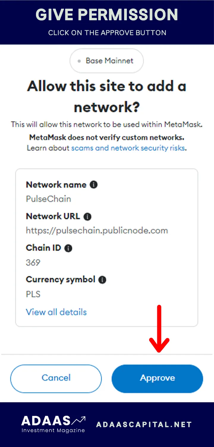 allow chainlist to add pulsechain network to your metamask wallet