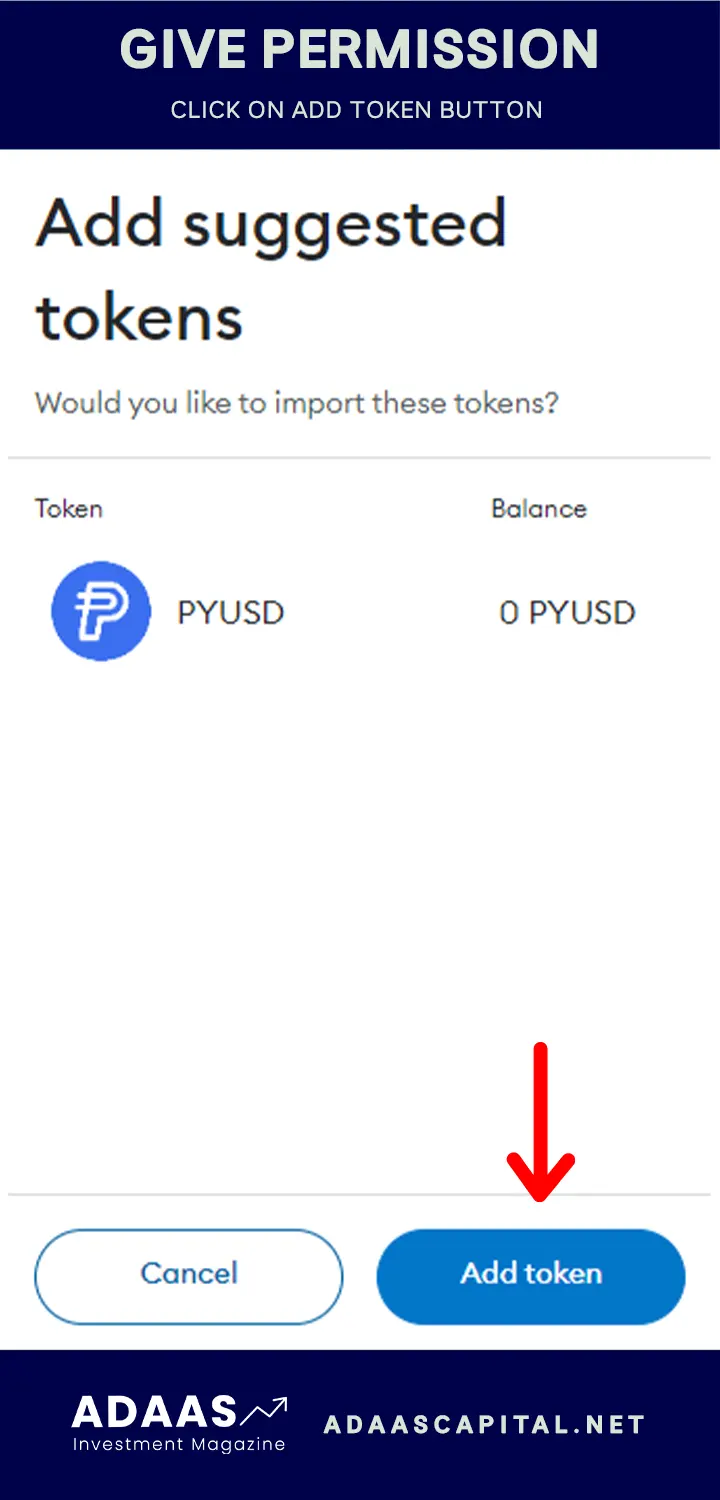 give permission to coinmarketcap to add pyusd to metamask