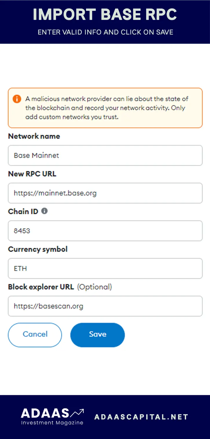 import base network rpc to metamask
