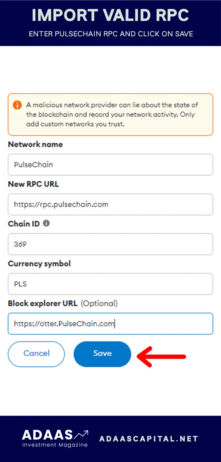 import pulsechain rpc to add it to metamask wallet