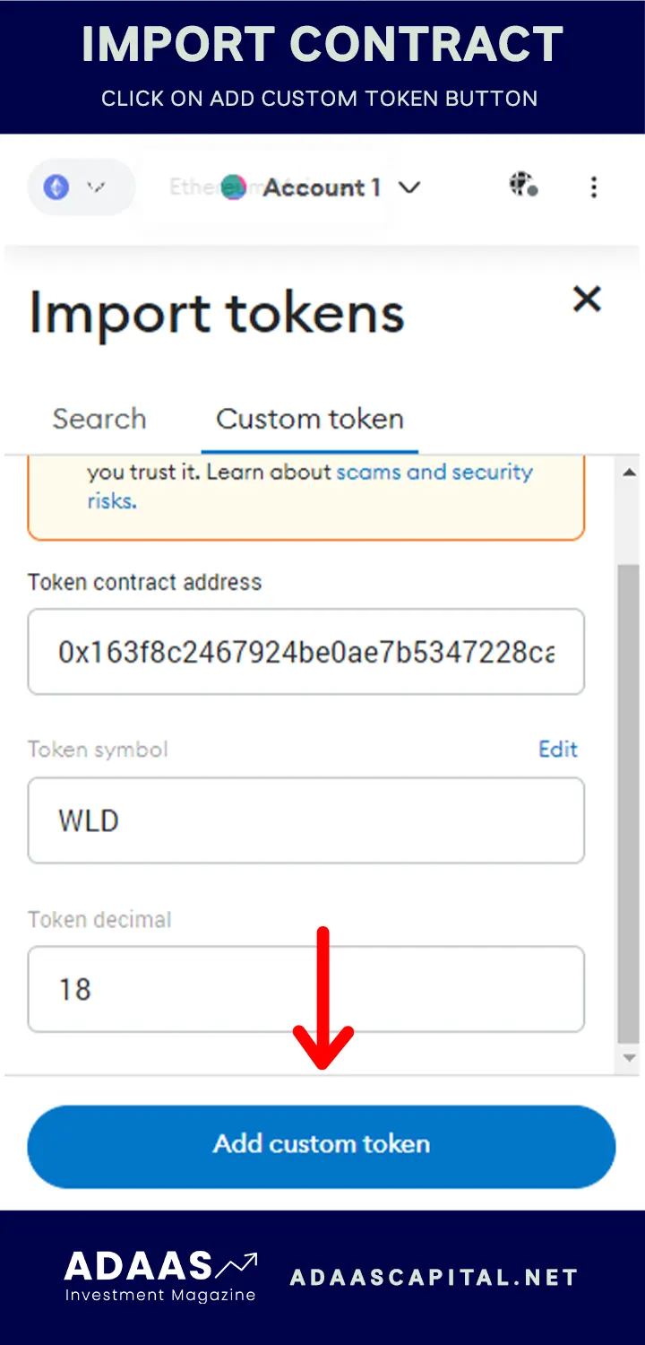 import worldcoin (WLD) contract to metamask