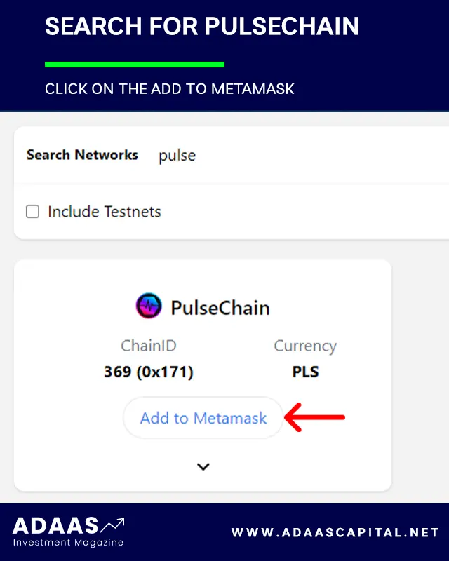 searching for pulsechain in chainlist platform