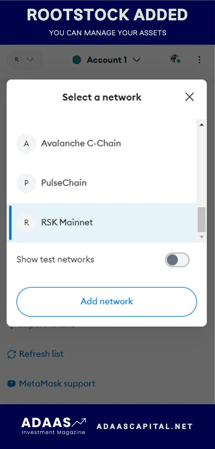 Rootstock RSK is added to the metamask wallet