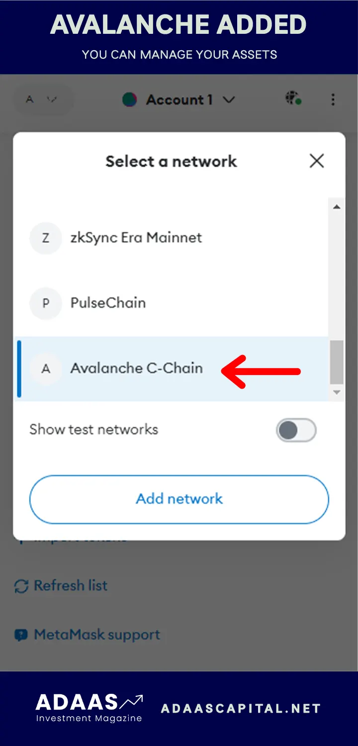 avalanche added to metamask wallet