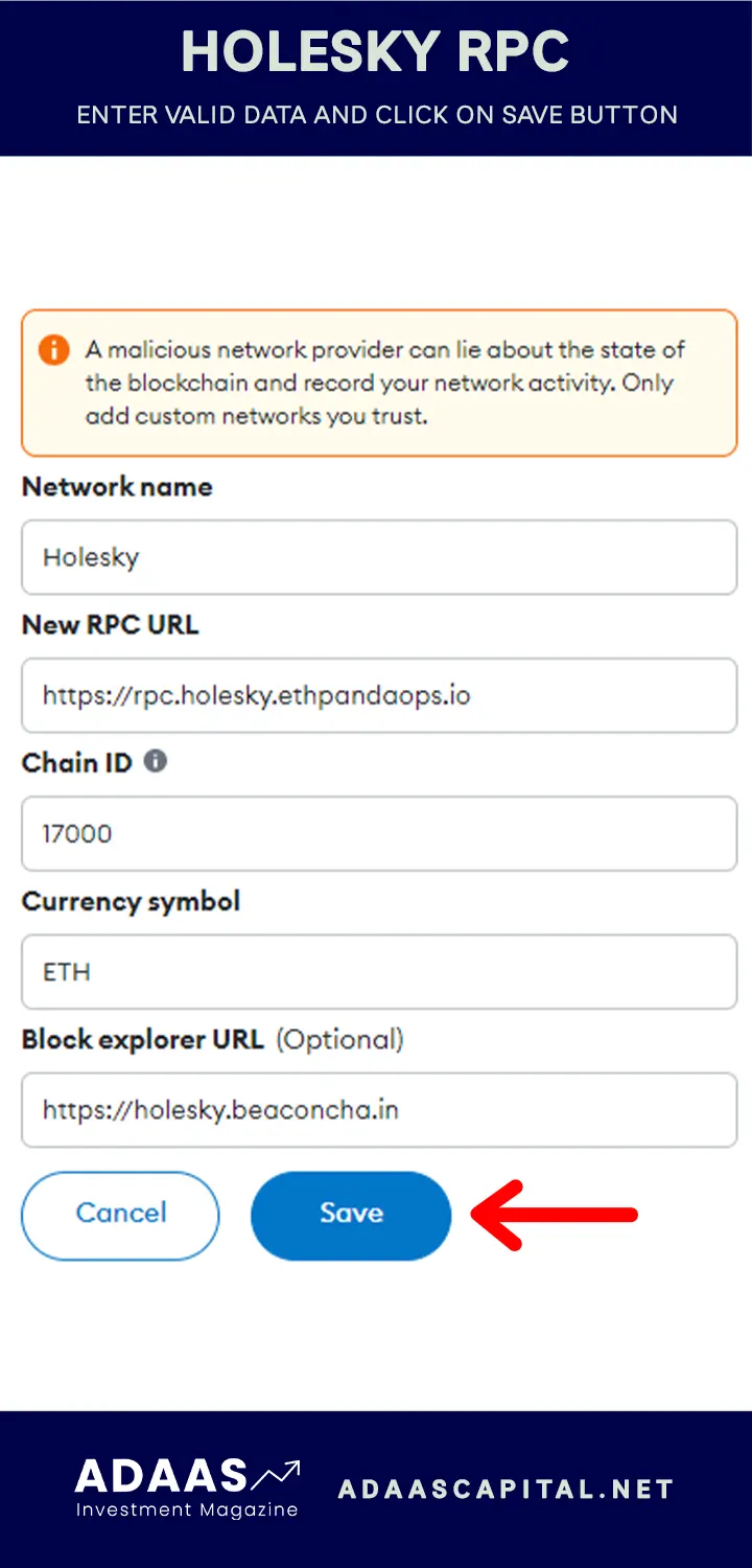 import holesky network rpc tp metamask