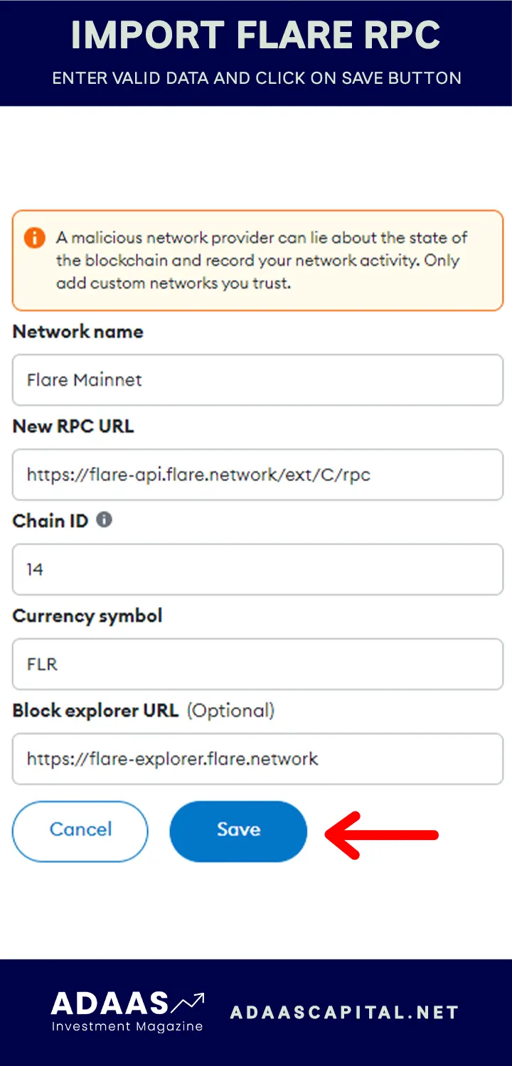 import flare network rpc to metamask wallet